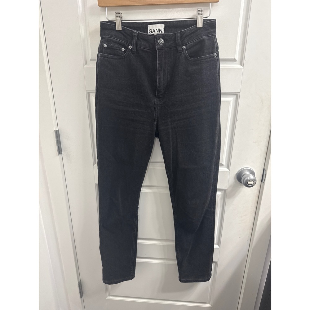 Ganni Cutye Cropped Jeans Washed‎ Black Organic Cotton High Rise F6440 Size 27